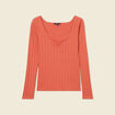 T-shirt manches longues orange corail femme
