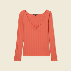 t shirt manches longues orange corail femme T-shirt manches longues orange corail femme