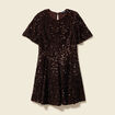 Robe manches courtes &agrave; sequins marron femme