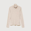 T-shirt cintr&eacute; manches longues col roul&eacute; beige femme