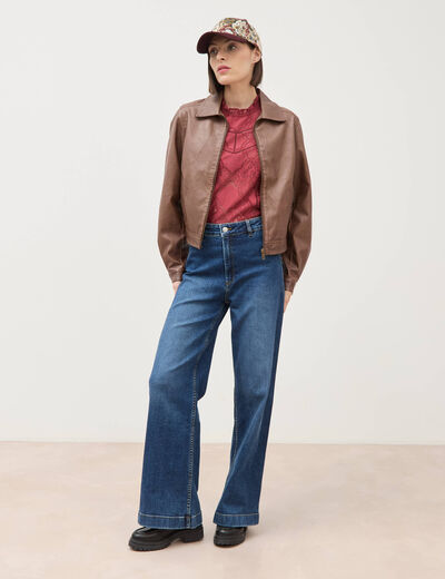 Jeans large taille haute denim stone femme
