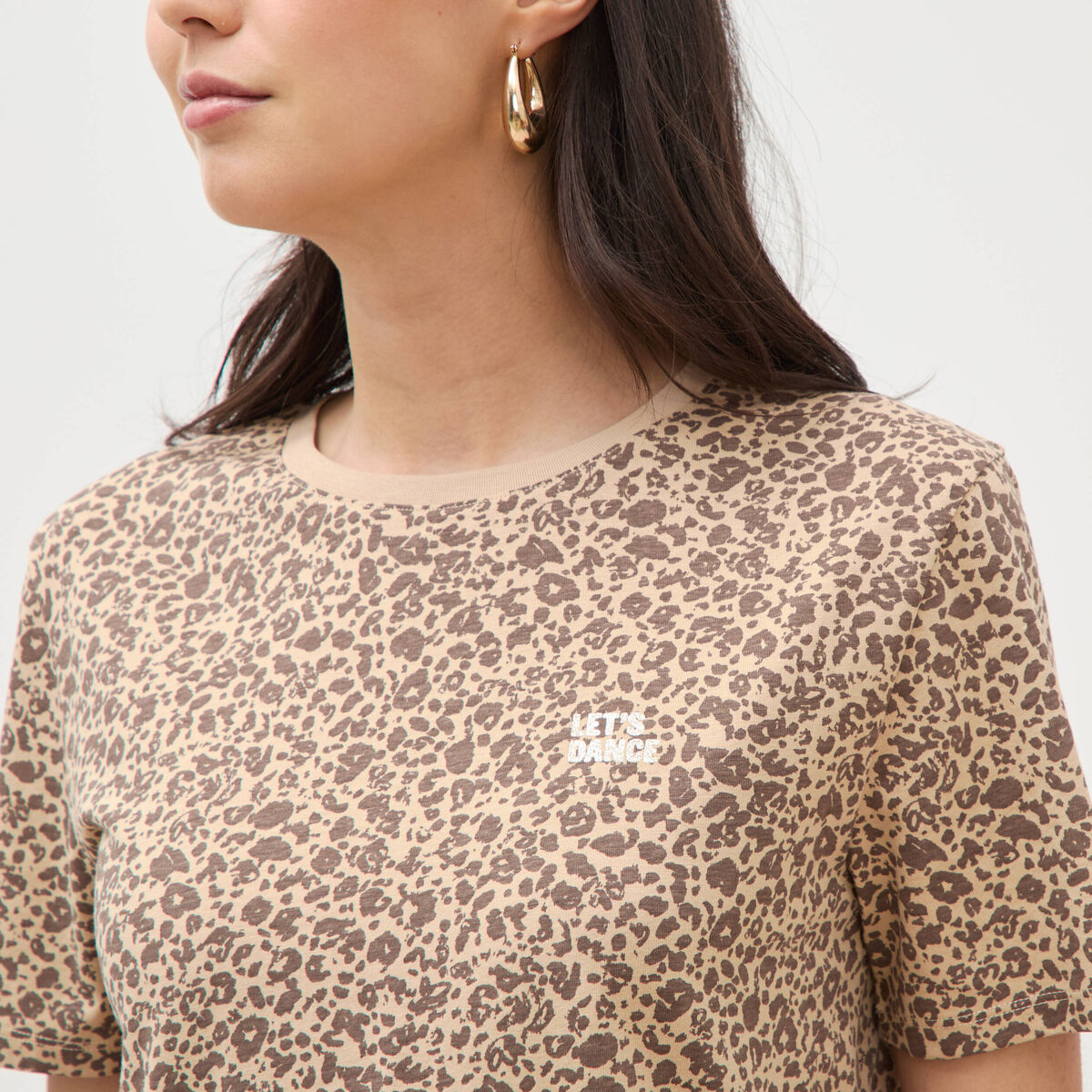T-shirt droit col rond manches courtes sable femme