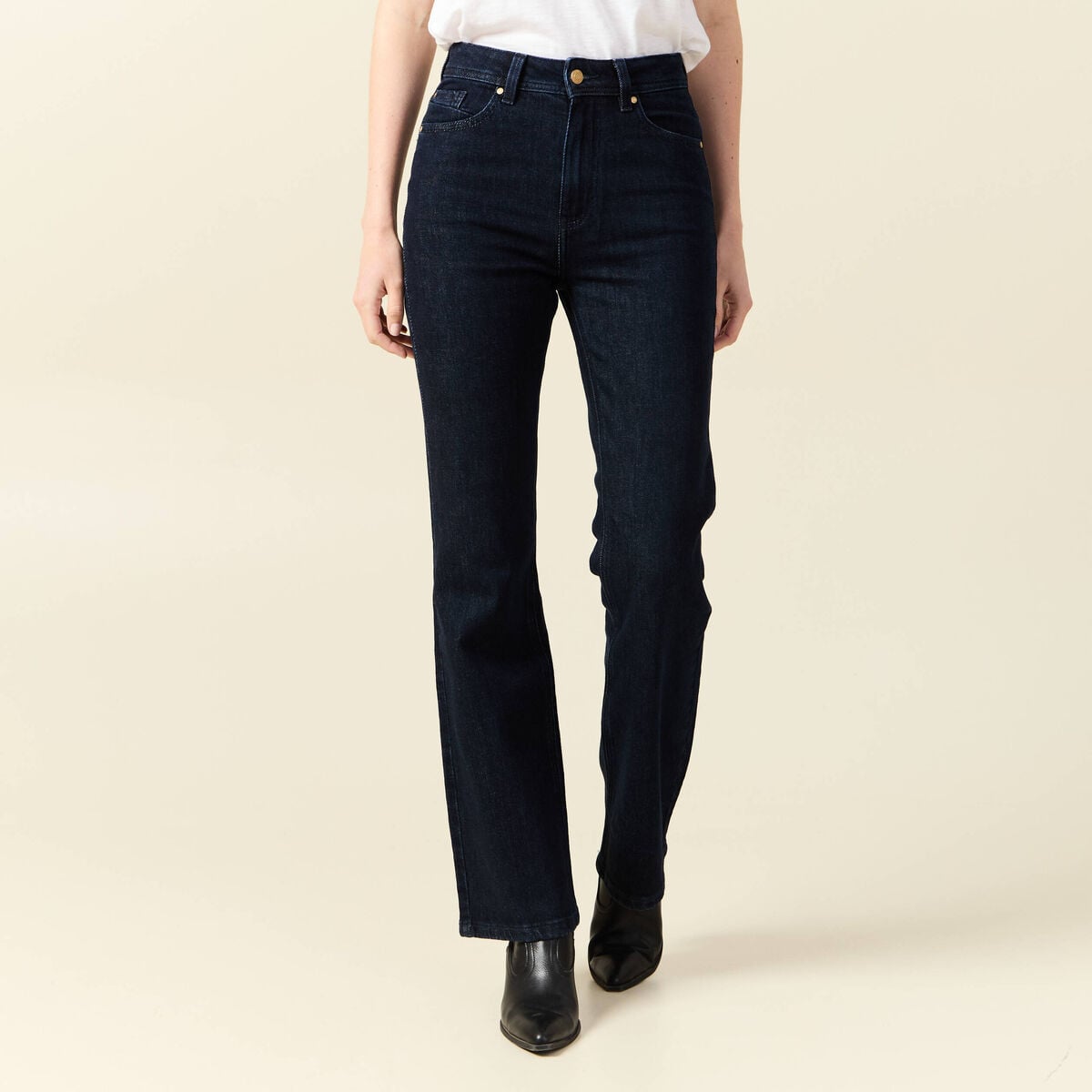 Jeans flare taille haute denim brut femme