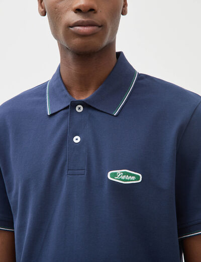 Polo cintr&eacute; en coton manches courtes bleu marine homme