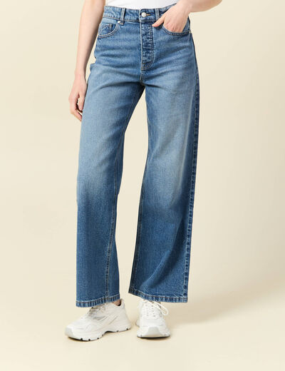 Jeans large taille haute denim stone femme