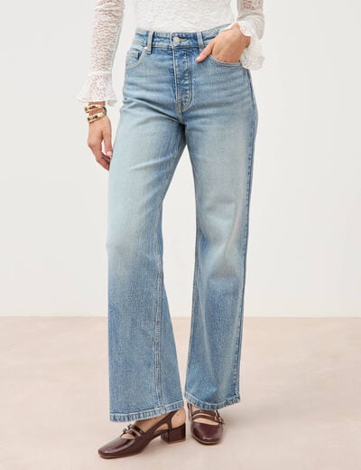 Jeans large taille haute bleu femme