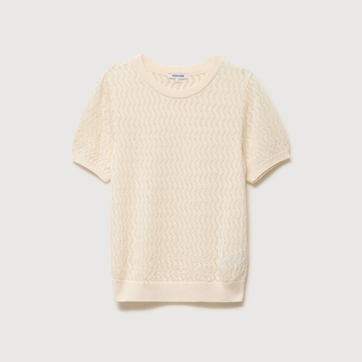 Pull col rond manches courtes creme femme
