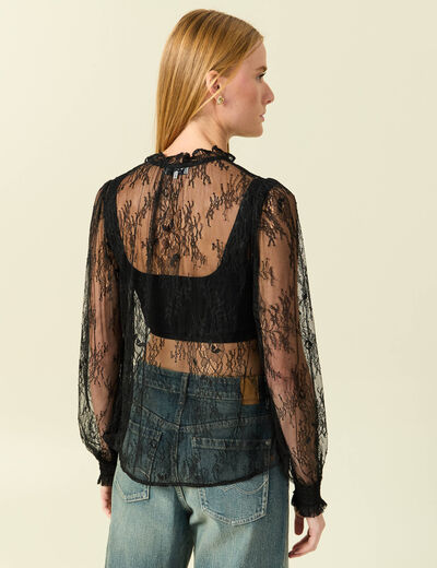 Chemise en dentelle manches longues noir femme