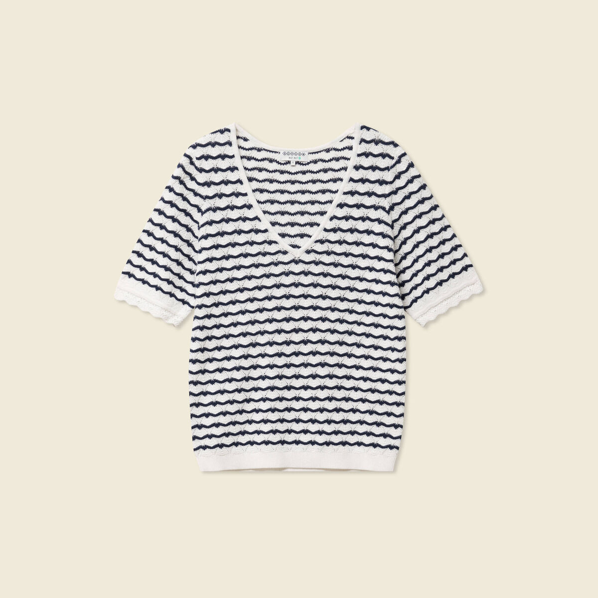 Pull manches courtes bleu foncé femme