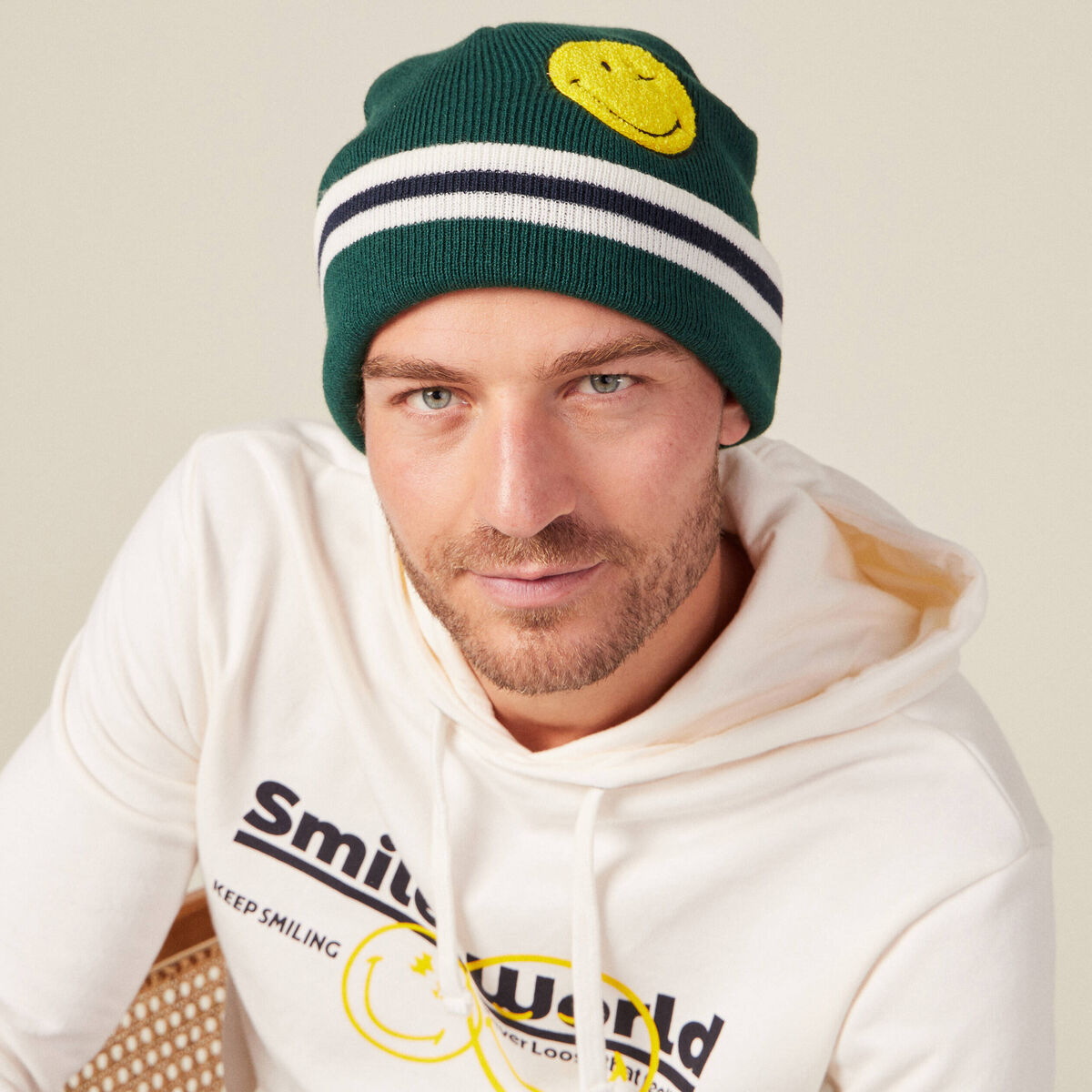 Bonnet SmileyWorld vert foncé homme