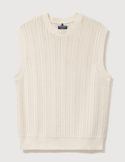 Pull sans manches col rond en coton ecru homme