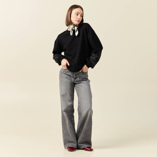 Sweat manches longues brodées noir femme