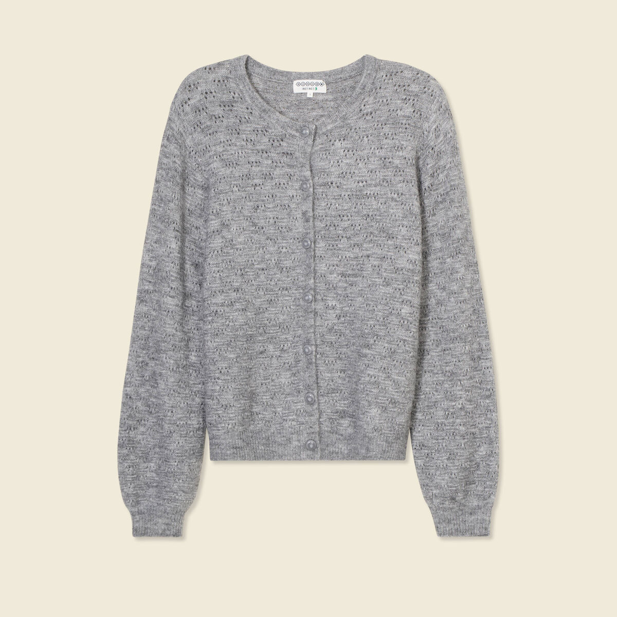 Gilet manches longues ajouré gris clair femme