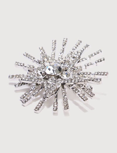 Broche avec strass couleur argent femme