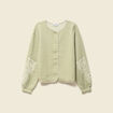Cardigan droit court col rond brod&eacute; vert kaki femme