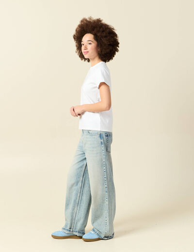 T-shirt cintr&eacute; col rond manches courtes blanc femme