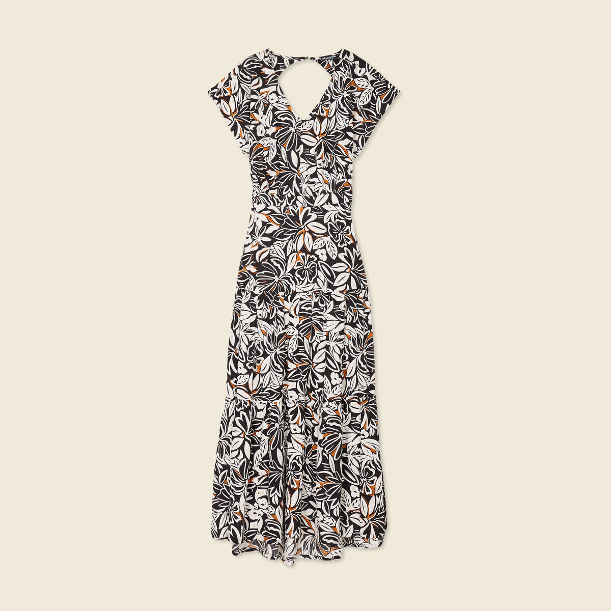 Robe longue évasée dos ouvert noir femme