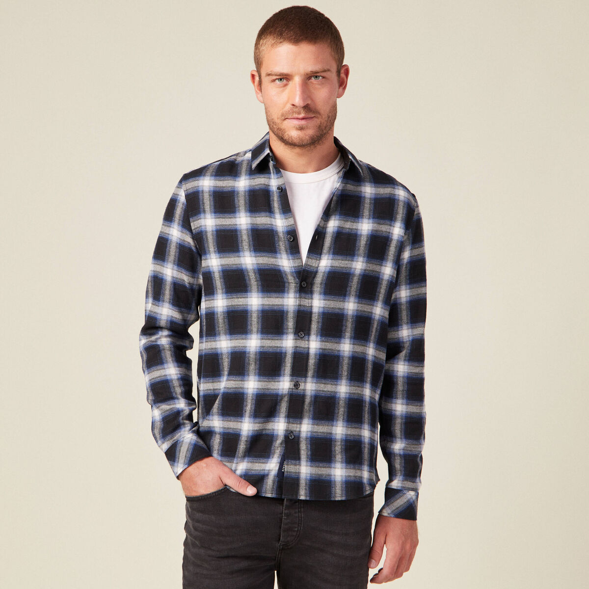 Chemise manches longues bleu electrique homme