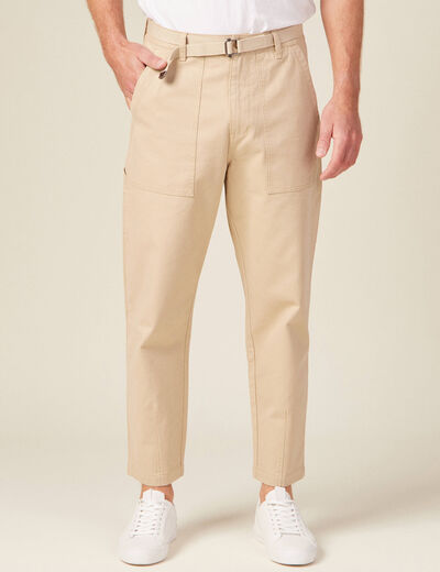 Pantalon large ceinturé beige homme