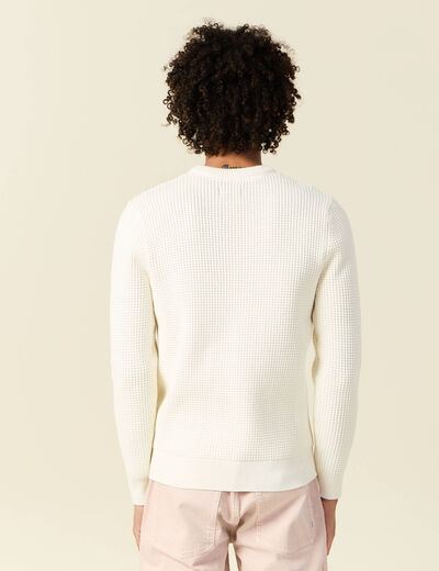 Pull manches longues col rond ecru homme