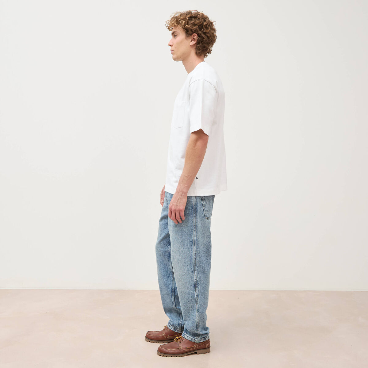T-shirt droit en coton col ras du cou blanc homme