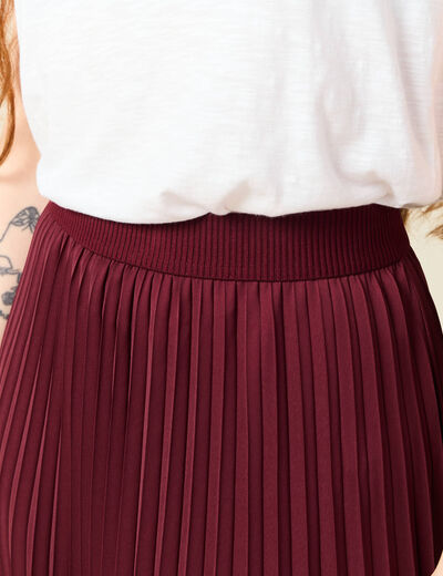 Jupe longue droite plissée bordeaux femme
