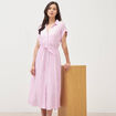 Robe longue &eacute;vas&eacute;e ceintur&eacute;e rose femme