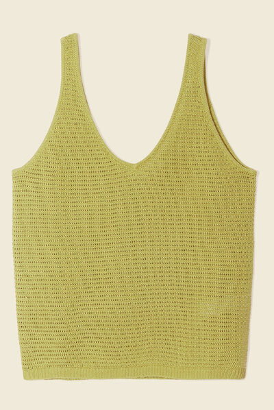 Débardeur pull crochet vert anis femme