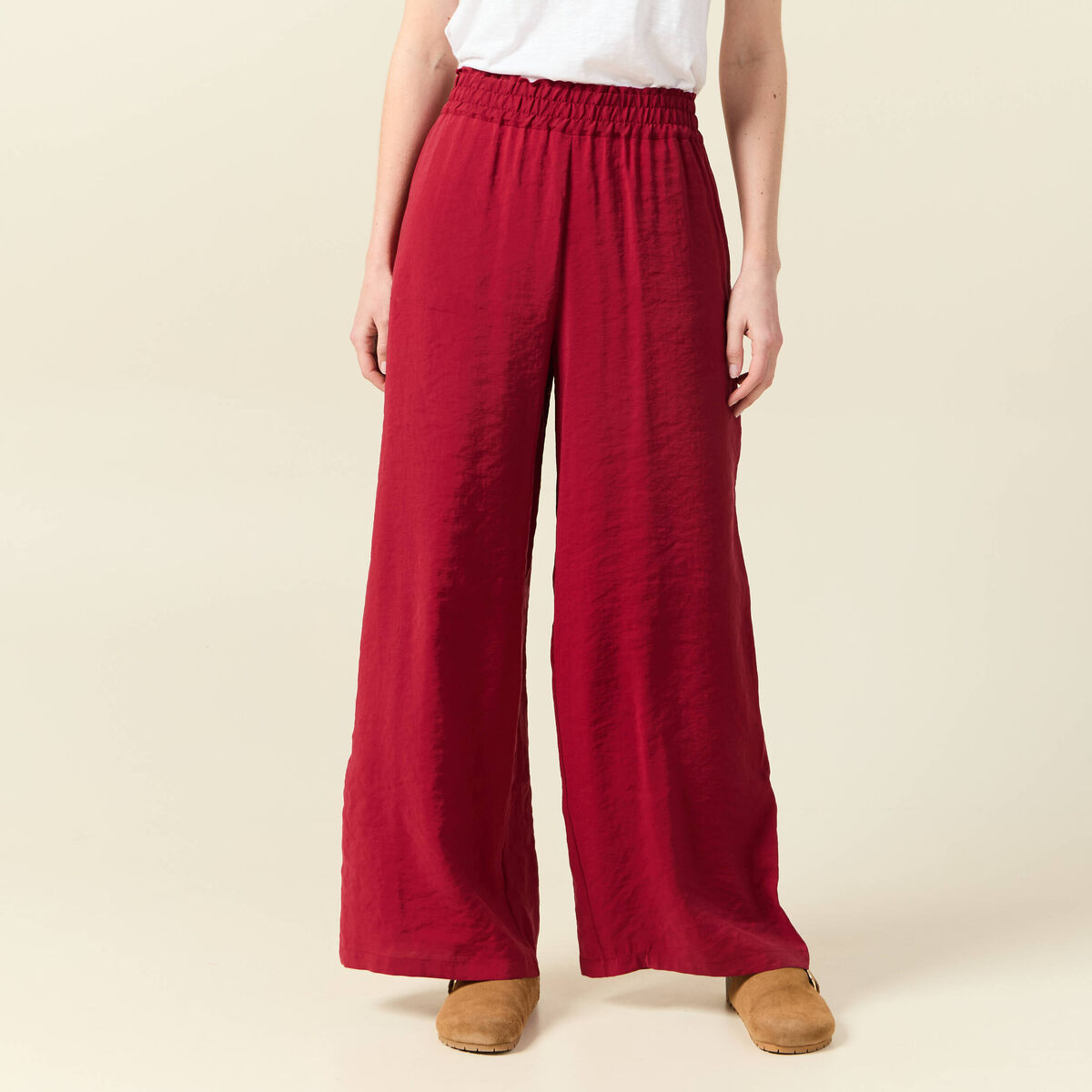 Pantalon large fluide rouge fonc&eacute; femme
