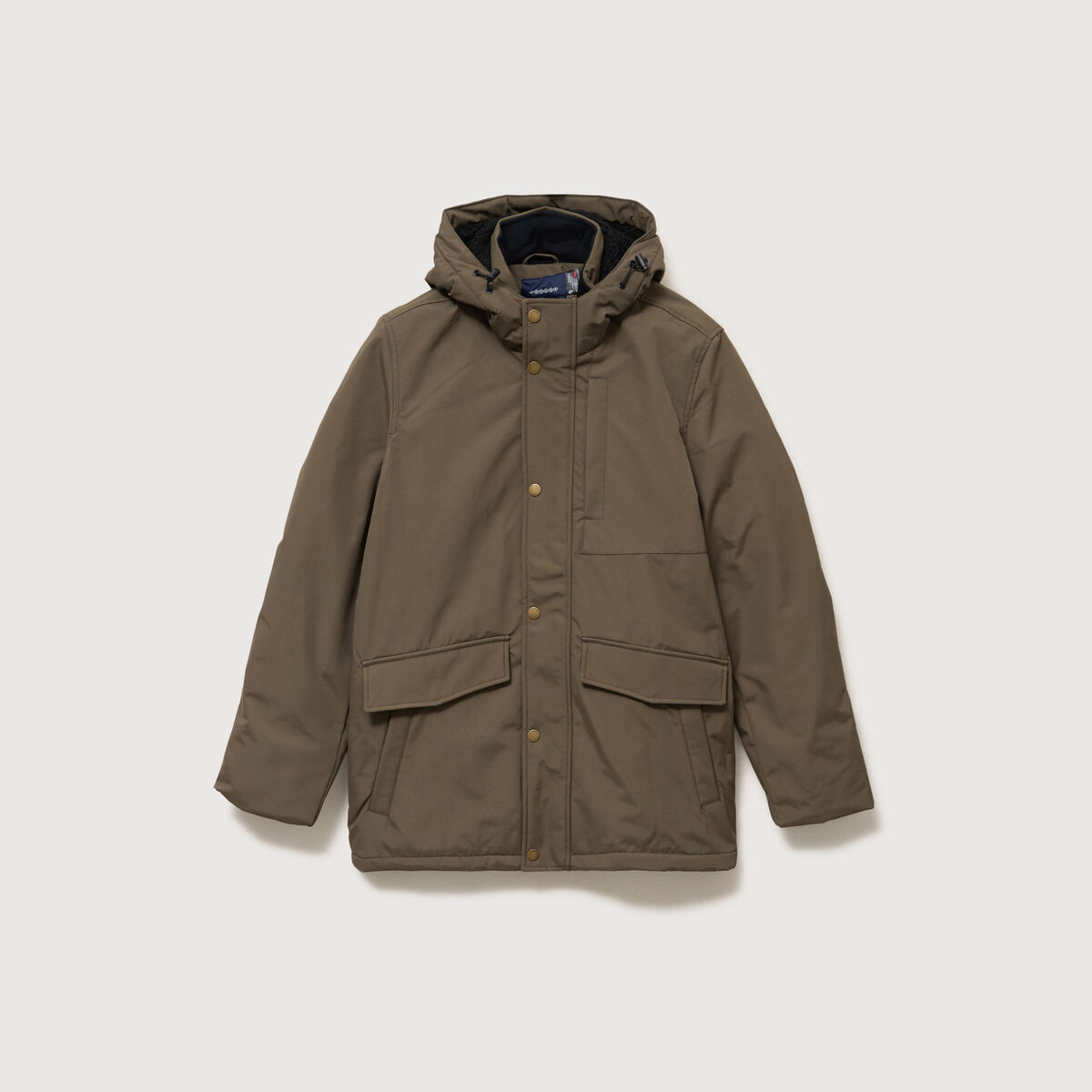 Parka longue droite &agrave; capuche taupe homme