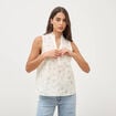 Blouse droite sans manches col montant bleu femme