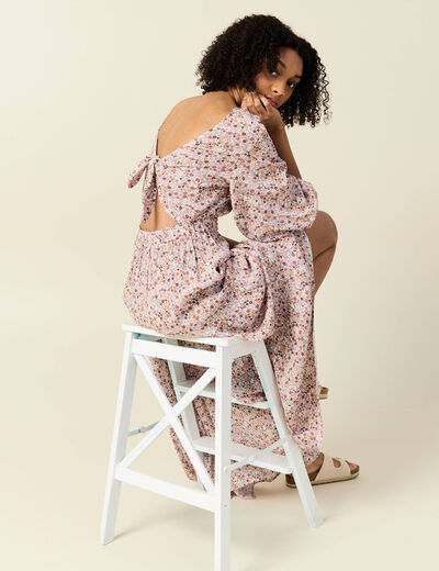 Robe longue évasée ivoire femme