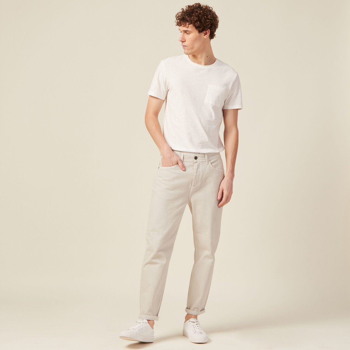 Jeans tapered 5 poches beige homme
