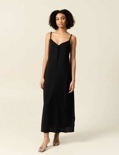 Robe midi droite satin noir femme