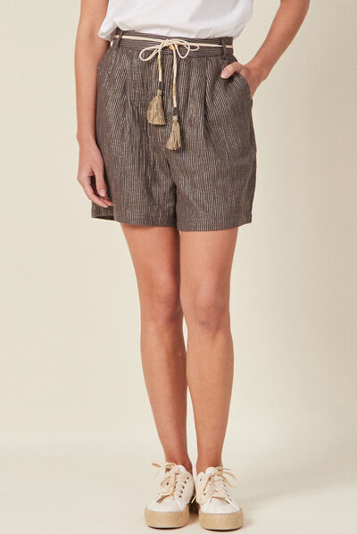 Short droit ceinturé gris foncé femme