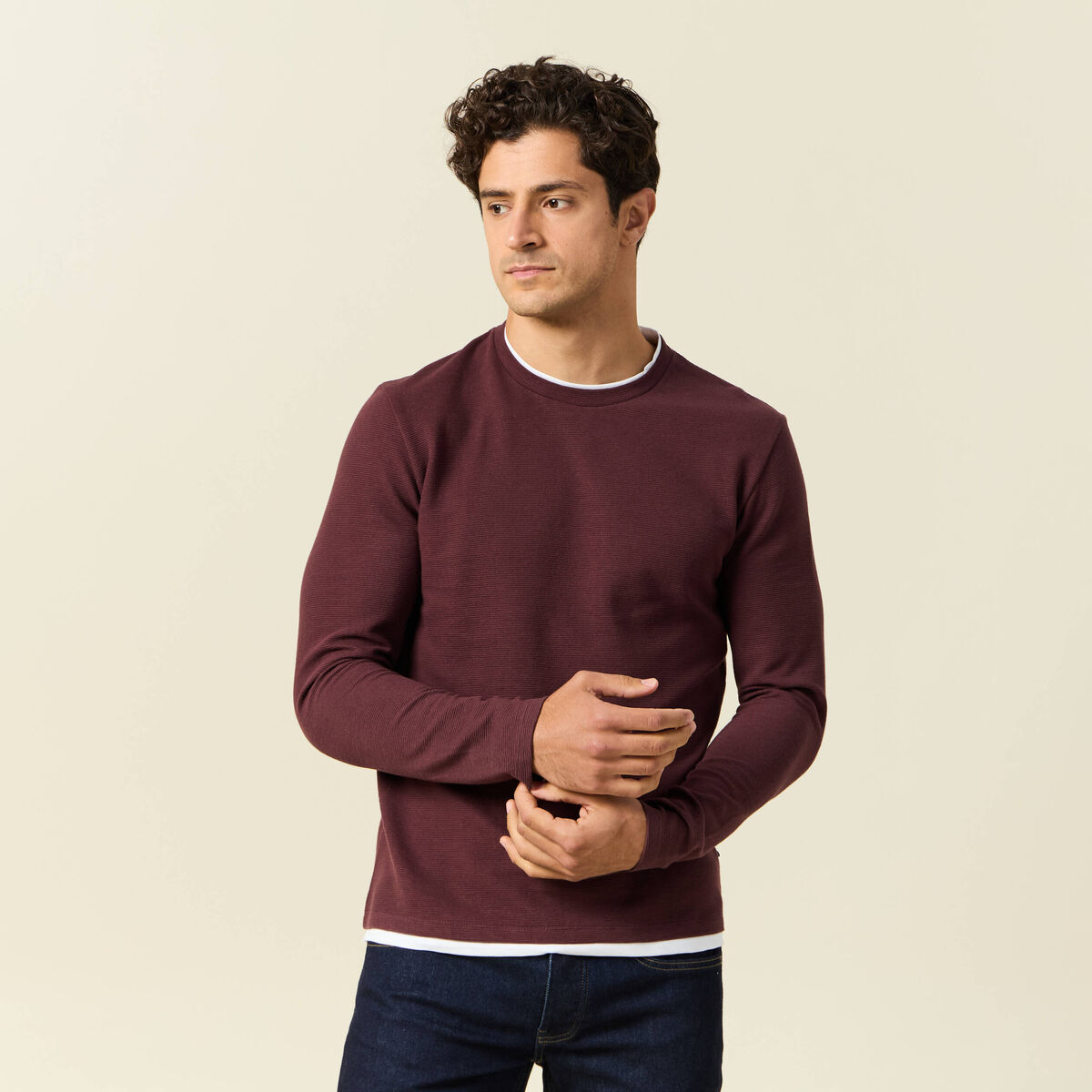 T-shirt manches longues bordeaux homme