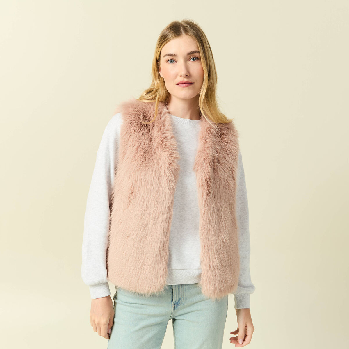 Veste fausse fourrure avec doublure vieux rose femme