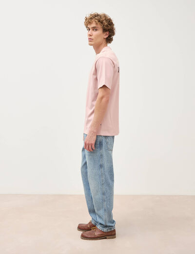 T-shirt droit en coton col ras du cou rose pastel homme