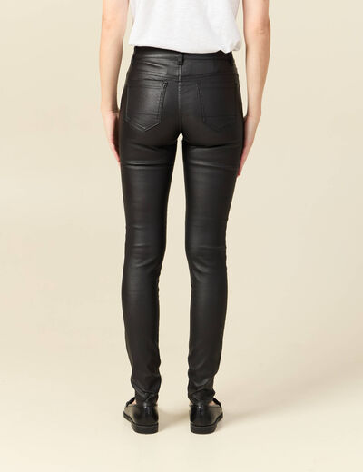 Tregging skinny denim noir enduit femme