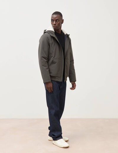 Parka courte &agrave; capuche vert kaki homme