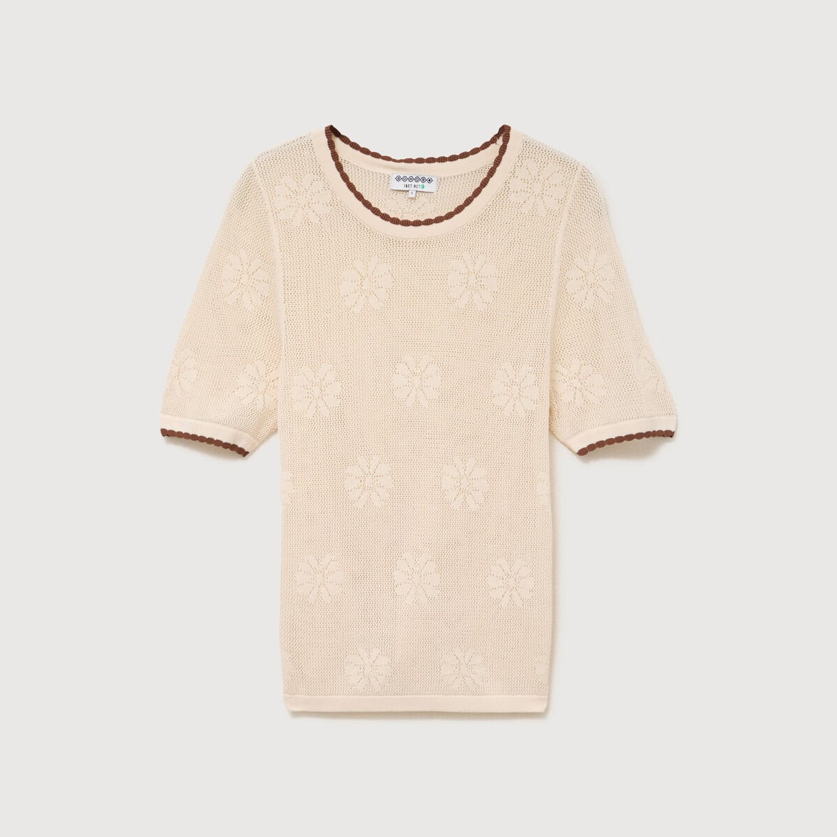 Pull droit court manches courtes ecru femme