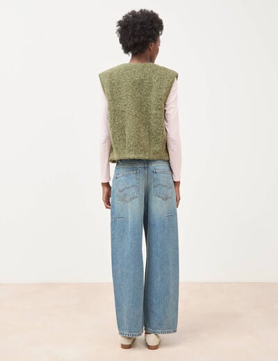 Gilet droit sans manches col rond vert kaki femme