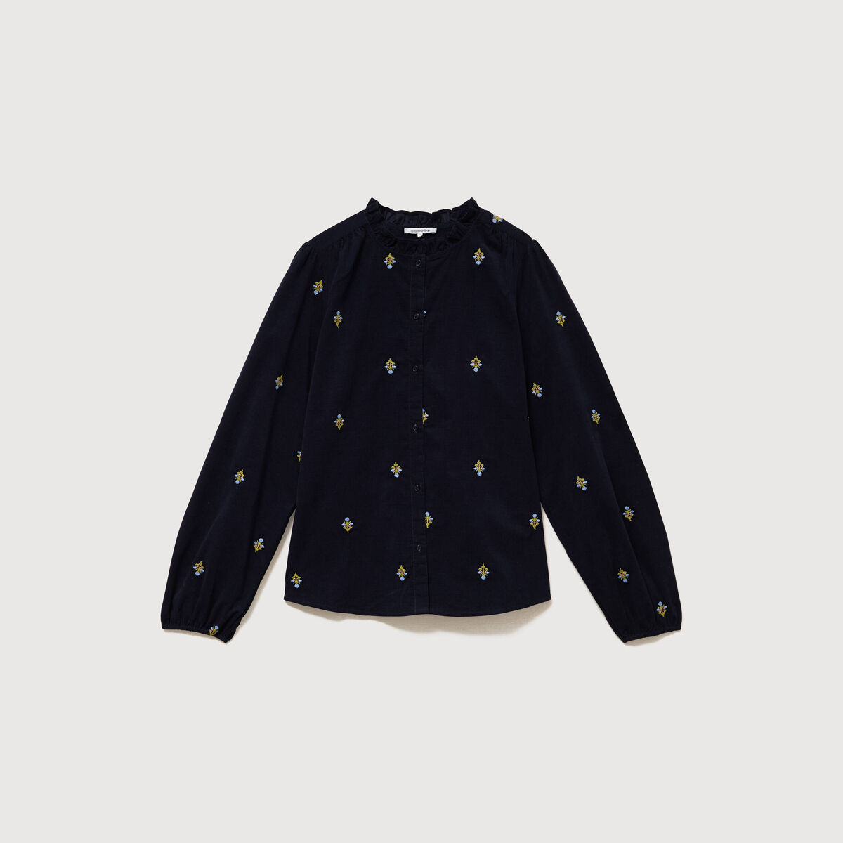 Chemise en coton avec broderie bleu marine femme