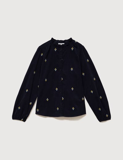 Chemise en coton avec broderie bleu marine femme