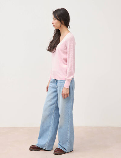 Pull manches longues rose pastel femme