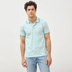 Polo cintr&eacute; en coton manches courtes bleu gris homme