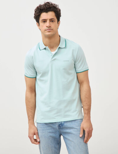 Polo cintr&eacute; en coton manches courtes bleu gris homme