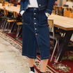 Jupe midi droite en jean denim brut femme