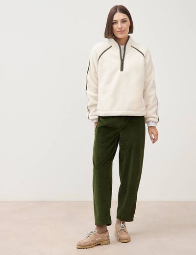 Sweat droit bouclette col montant ecru femme