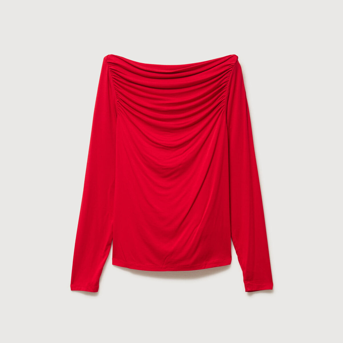 T-shirt ajust&eacute; manches longues bardot rouge femme